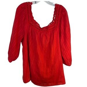 Lane Bryant Women's Red Squareneck 3/4 Sleeve‎ Tunic Blouse Size 18